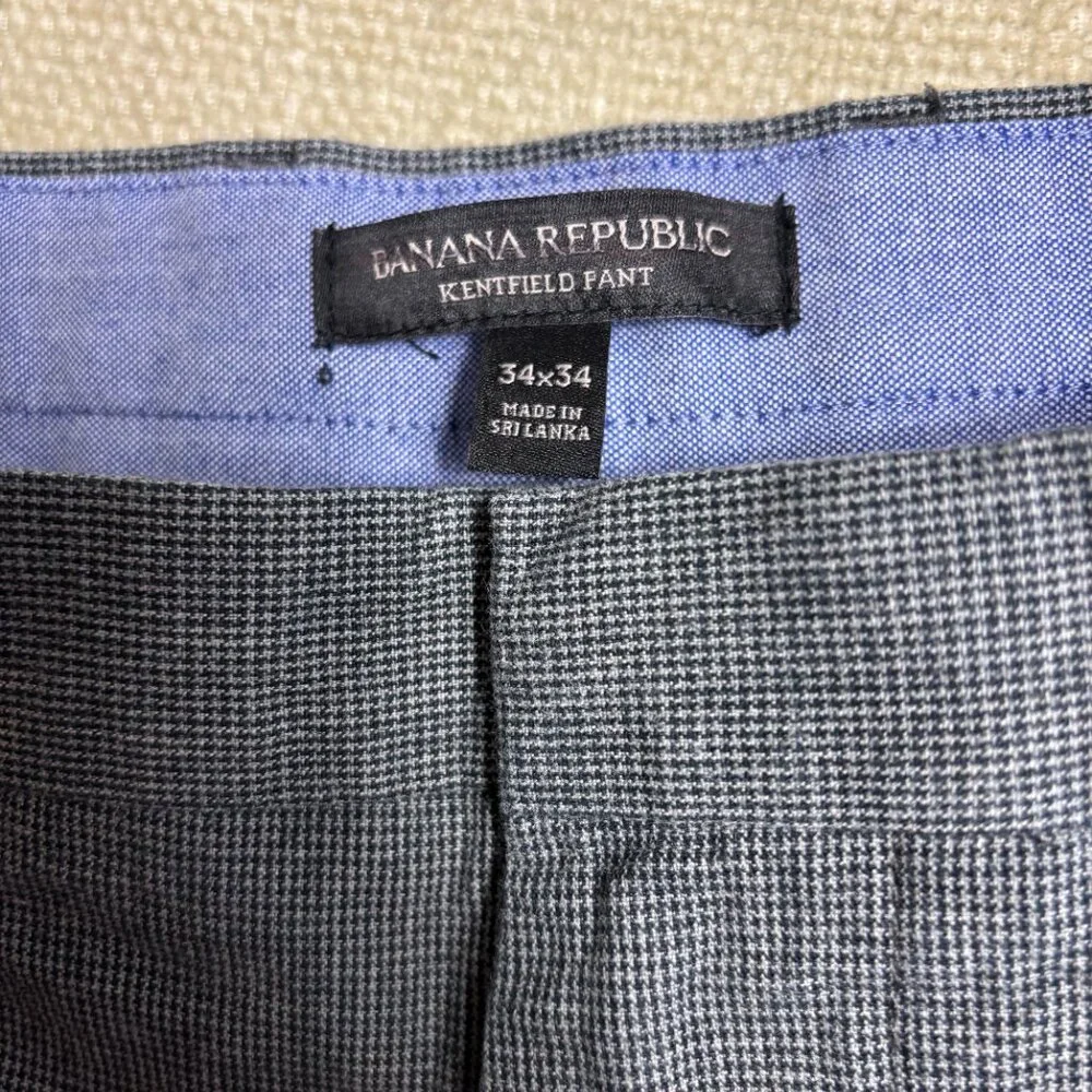 🔥BANANA REPUBLIC - Kentfield Pants‎ Mens 34x34 Gray Houndstooth Dress Casual